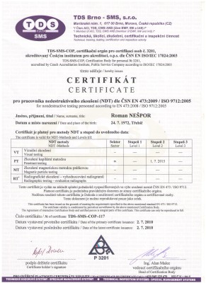 certifikát NDT